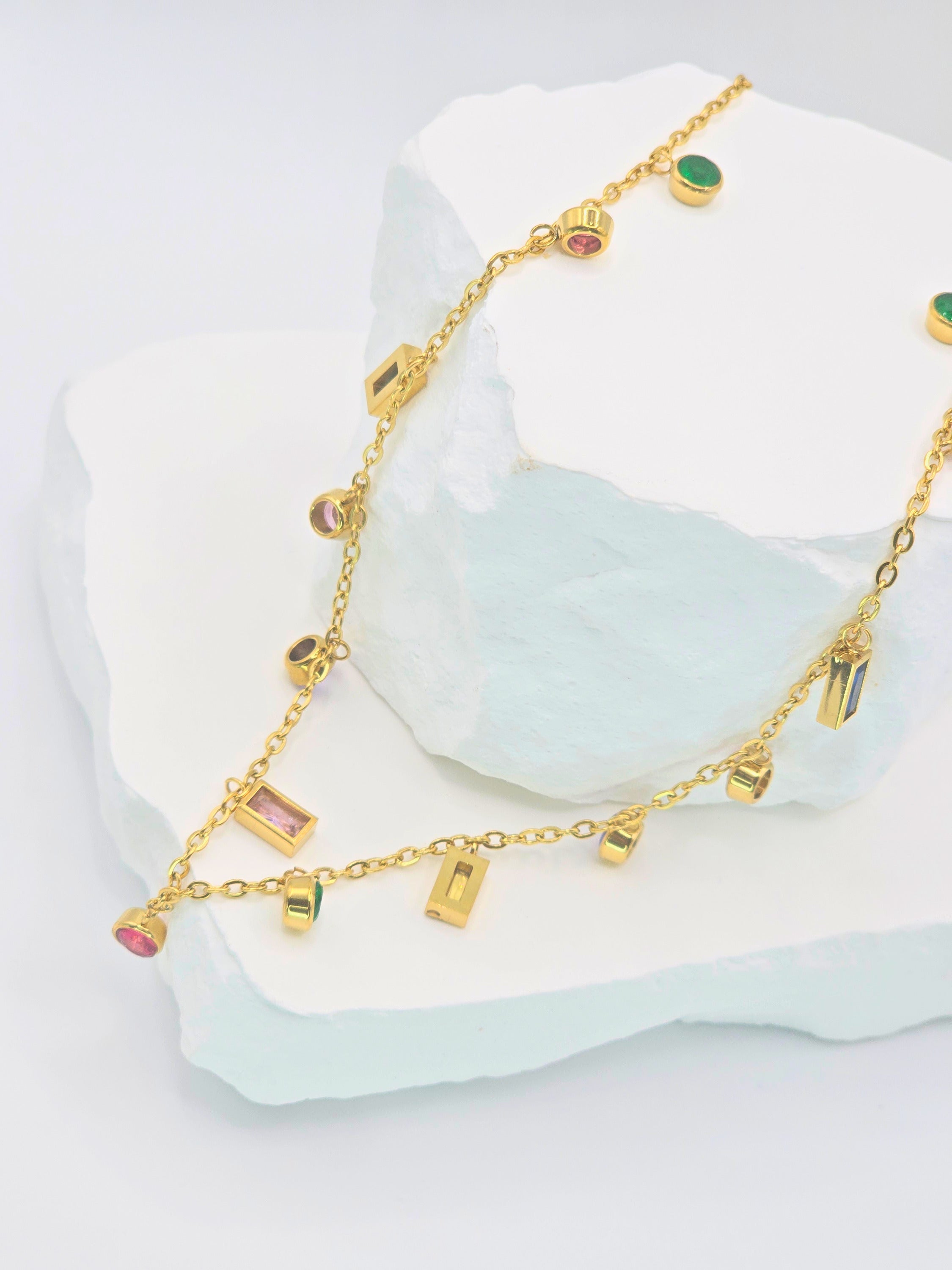 Rosé Luxe Multi-Color Charm Gold Necklace