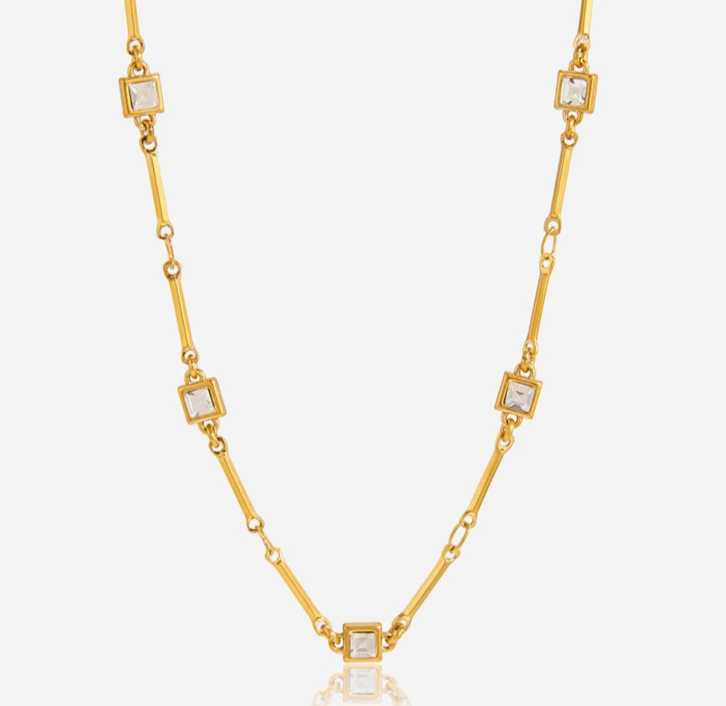 Gold Crystal Station Necklace – Minimalist Luxury Layering Piece | Rosé Luxe