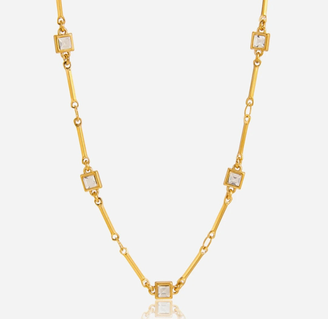 Gold Crystal Station Necklace – Minimalist Luxury Layering Piece | Rosé Luxe